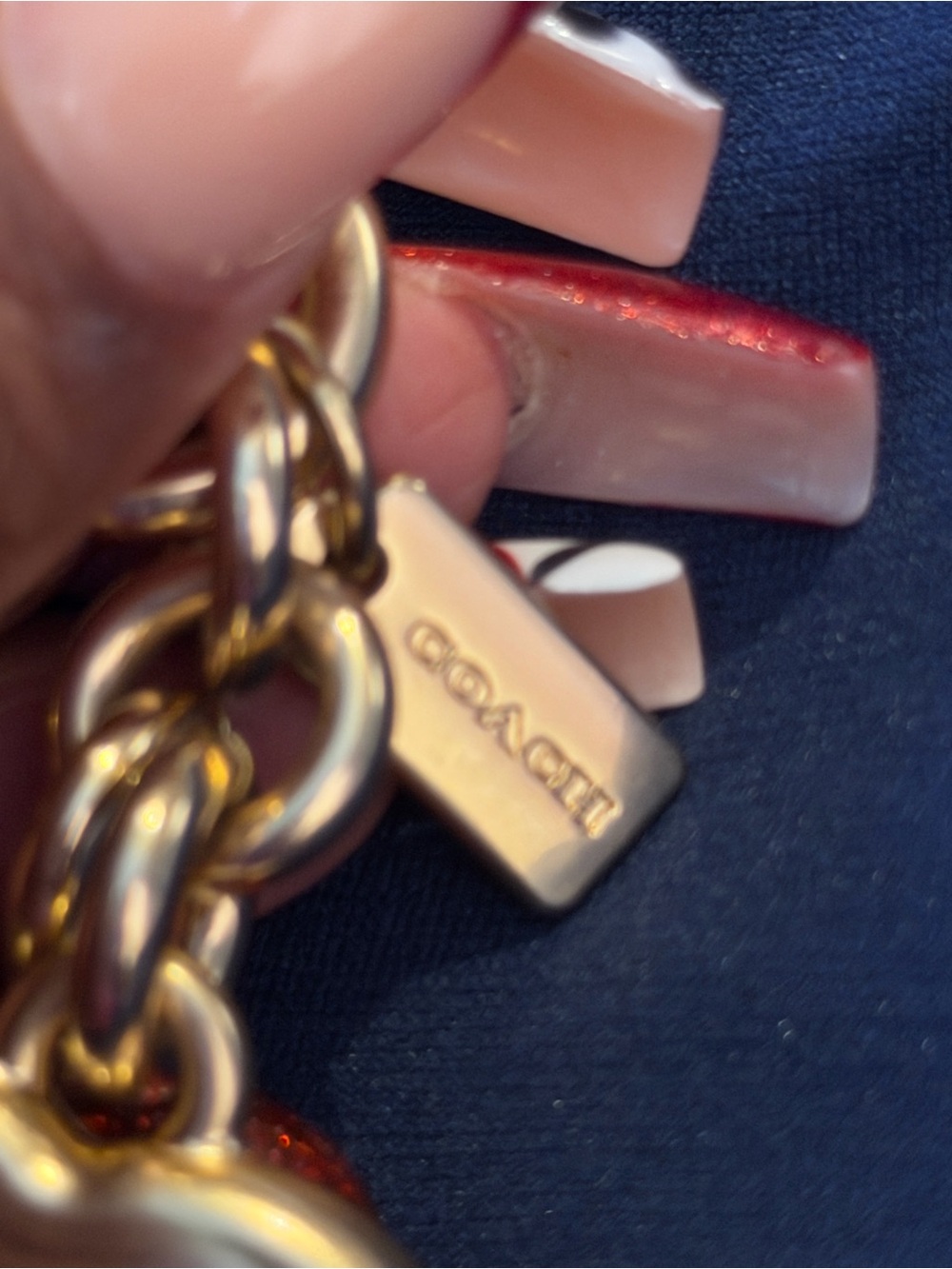 Coach Gold-Tone Heart Keyring with Red Glitter Heart Accent - Picture 3 of 5